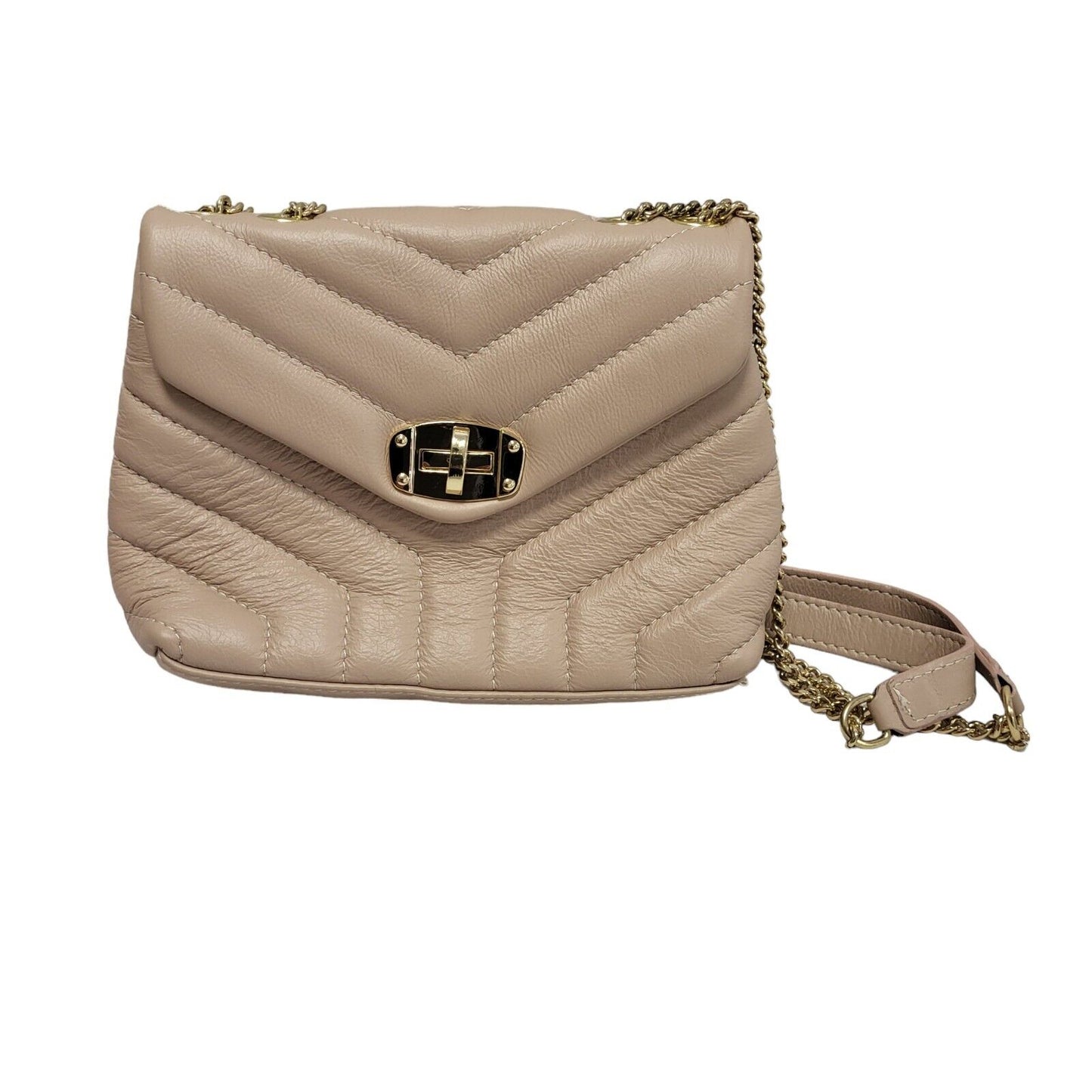 Davina Firenze Beige Clasp Leather Small Shoulder Bag Uk Women's Size 6.5" x 9"
