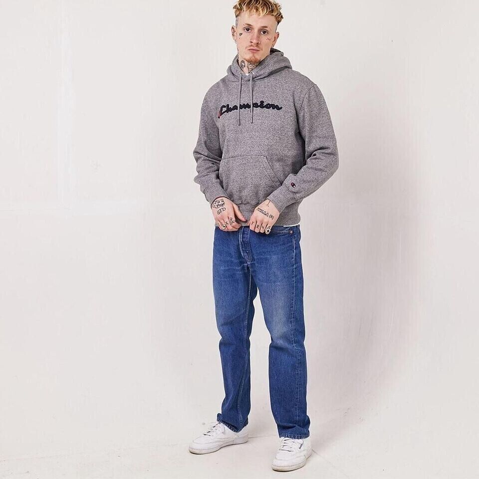 Champion Y2K Grey Short Sweatshirt Pullover Hoodie Uk Men' Size Large
