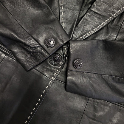 Leather Elements 90s Vintage Black Leather Button Jacket Uk Women's Size Medium