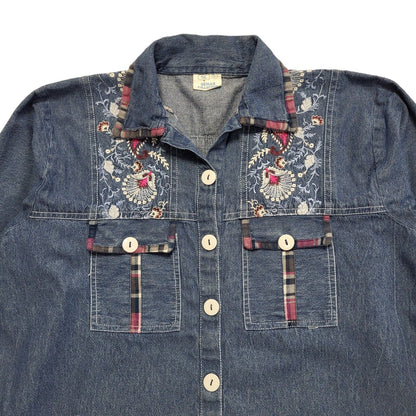Sehar Vintage 90s Blue Long Sleeve Denim Shirt Dress Uk Women's Size L W30-42