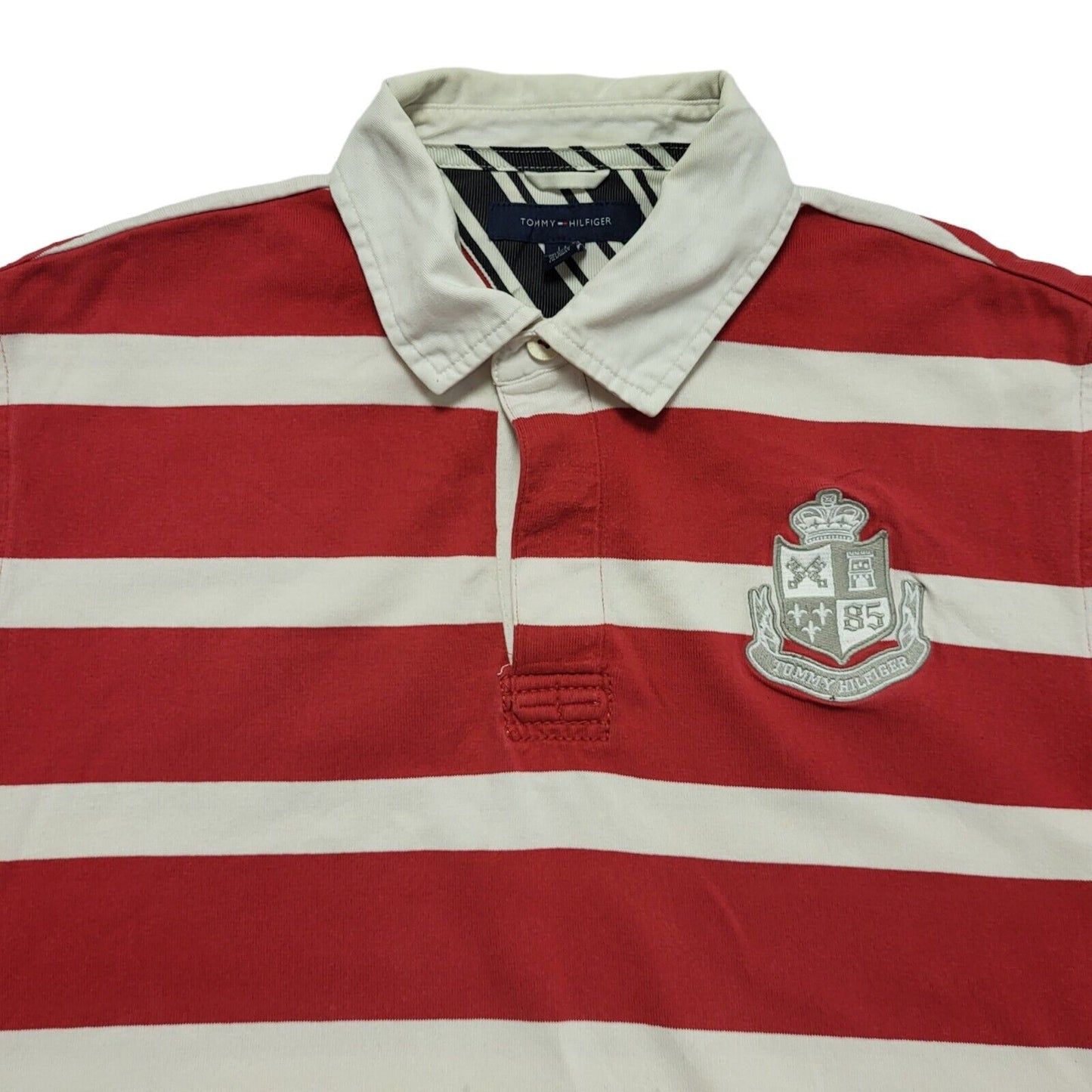 Tommy Hilfiger Y2K Red White Striped Cotton Polo Shirt Mens Size Large