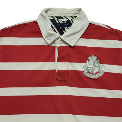Tommy Hilfiger Y2K Red White Striped Cotton Polo Shirt Mens Size Large