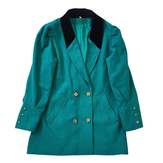 80s Vintage Green Double Breasted Coat Women Size 10 EU 38
