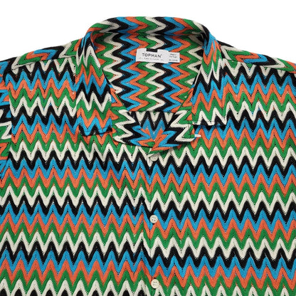 Topman Vintage Y2k Green & Blue Geometric Short Sleeve Shirt Men's UK L