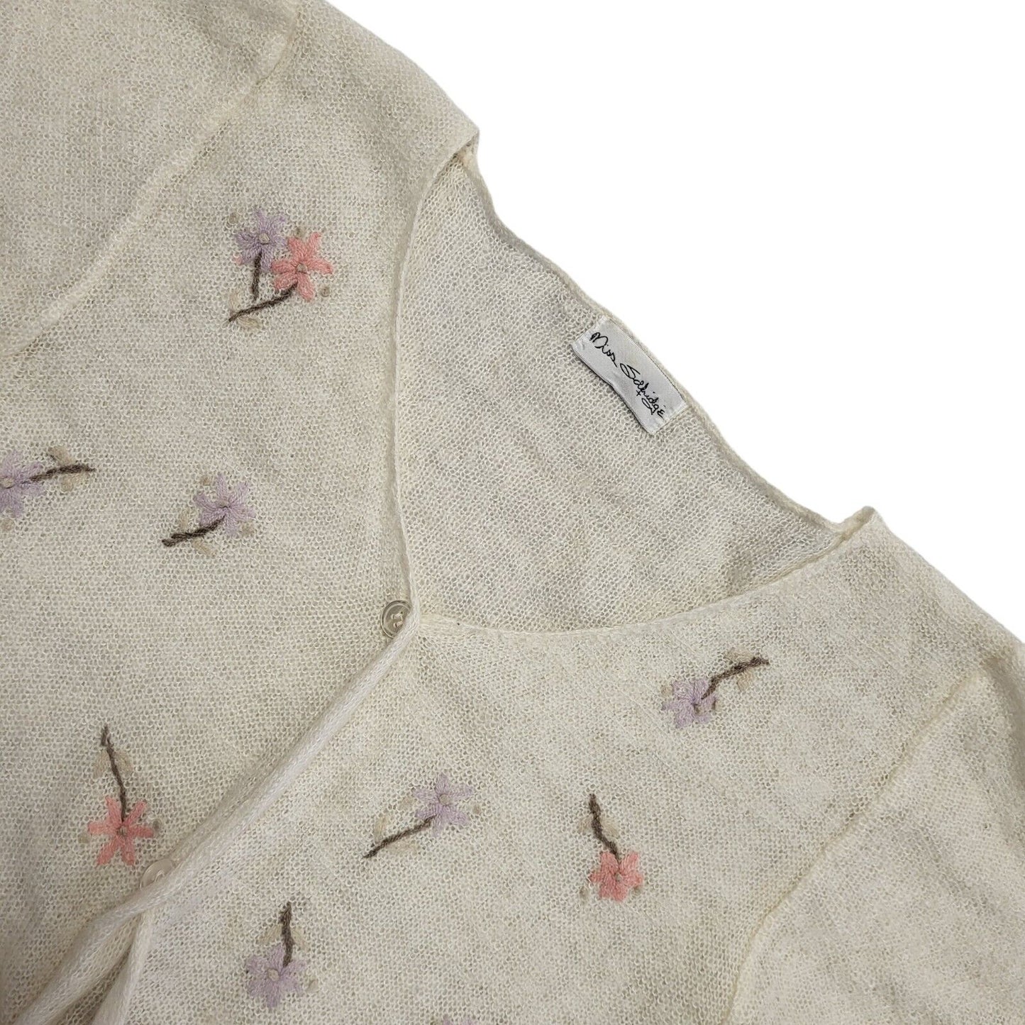 Miss Selfidge Vintage 90's Cream  Button Tie Front Floral Cardigan Womens UK M/L