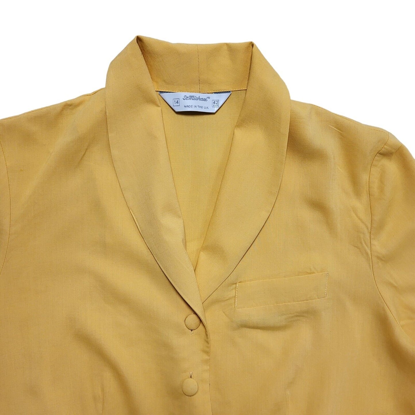 St Michael Vintage 80's Yellow Button Up Short Sleeve Blouse Uk Women's 14