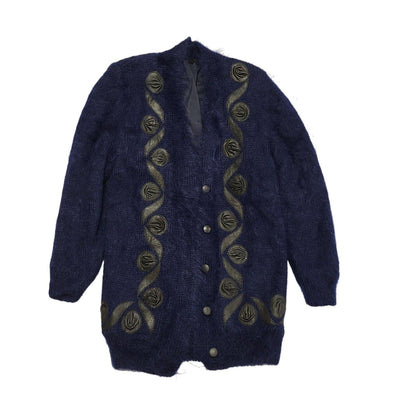 80's Vintage Blue Button Up Wool Cardigan Uk Women''s Size 18