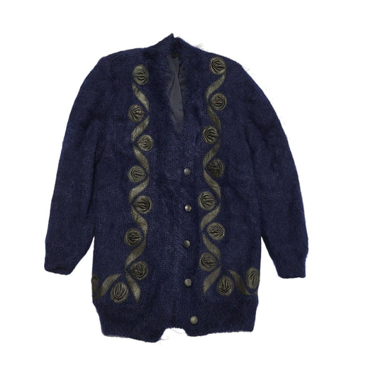 80's Vintage Blue Button Up Wool Cardigan Uk Women''s Size 18