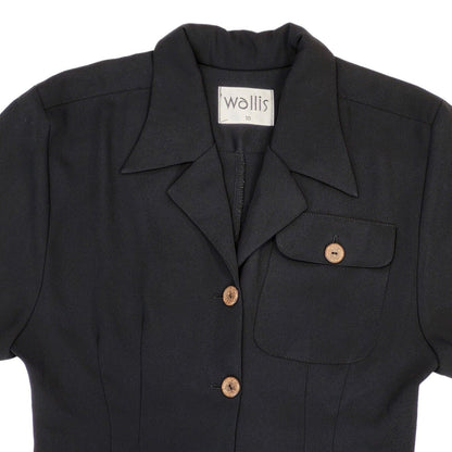 90s Vintage Wallis Black Buttoned Collared Daywear Dress Women's Size 10