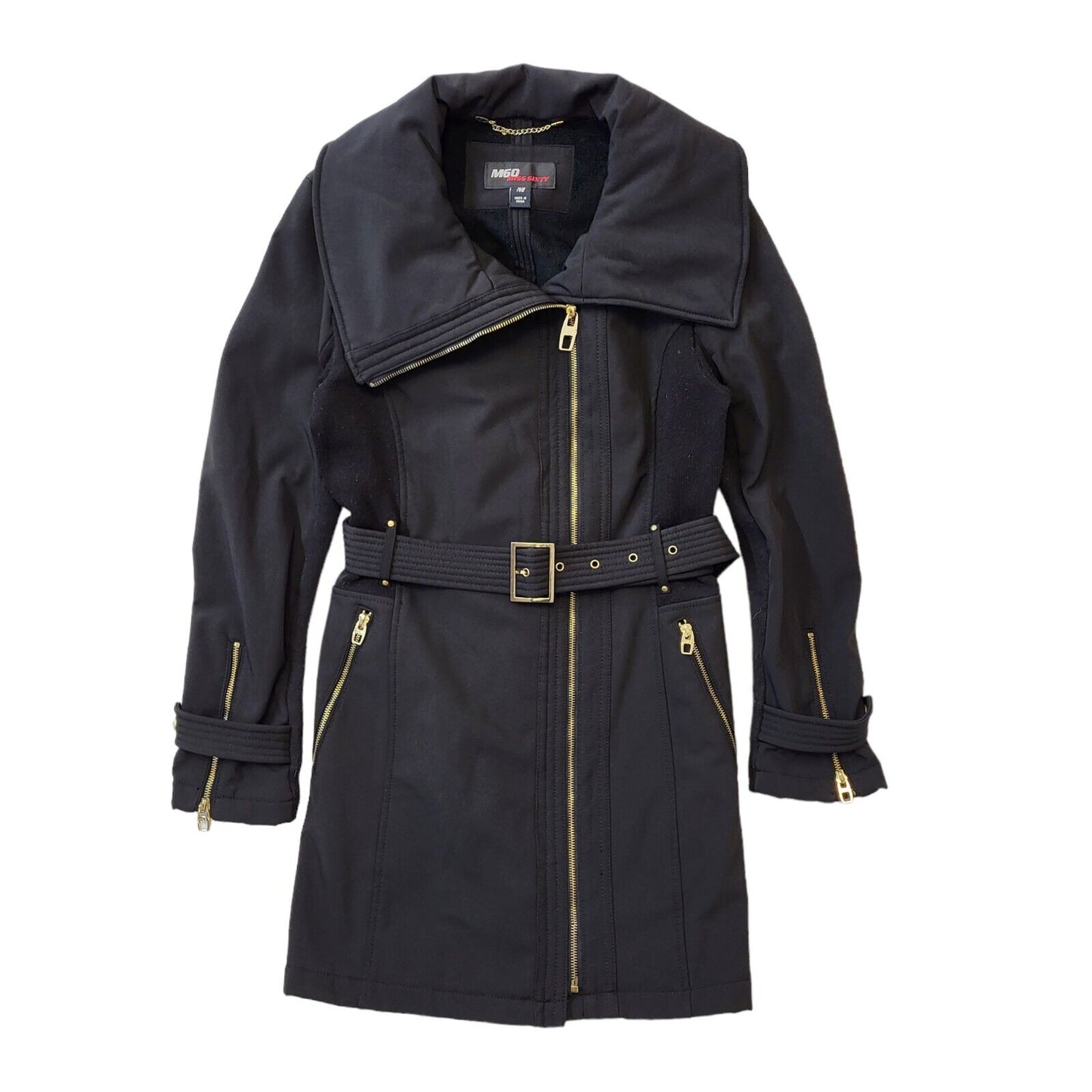 Miss Sixty Y2K Vintage Black Belted Zipped Coat Women's Size M Eu 38