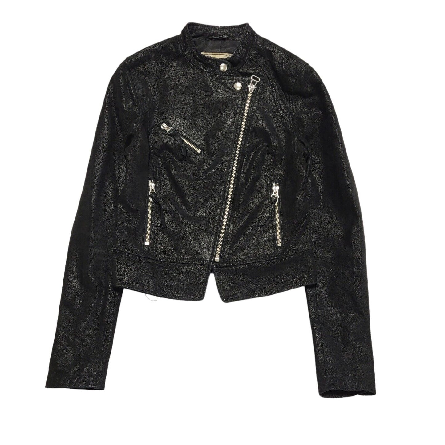 New Look Black Zipped Leather Jacket Uk Women's Size 8