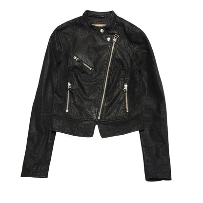 New Look Black Zipped Leather Jacket Uk Women's Size 8