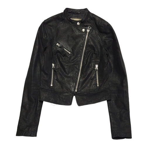 New Look Black Zipped Leather Jacket Uk Women's Size 8