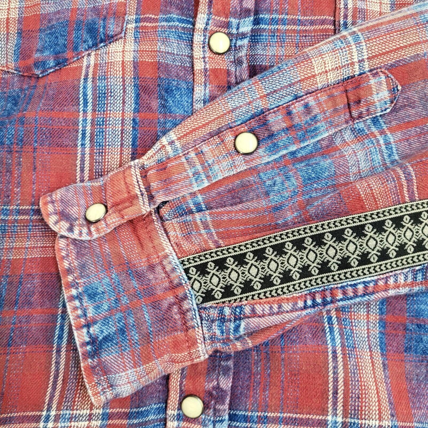Desigual Y2k Red & Blue Check Pearl Snap Long Sleeve Shirt Uk Men's Size Large
