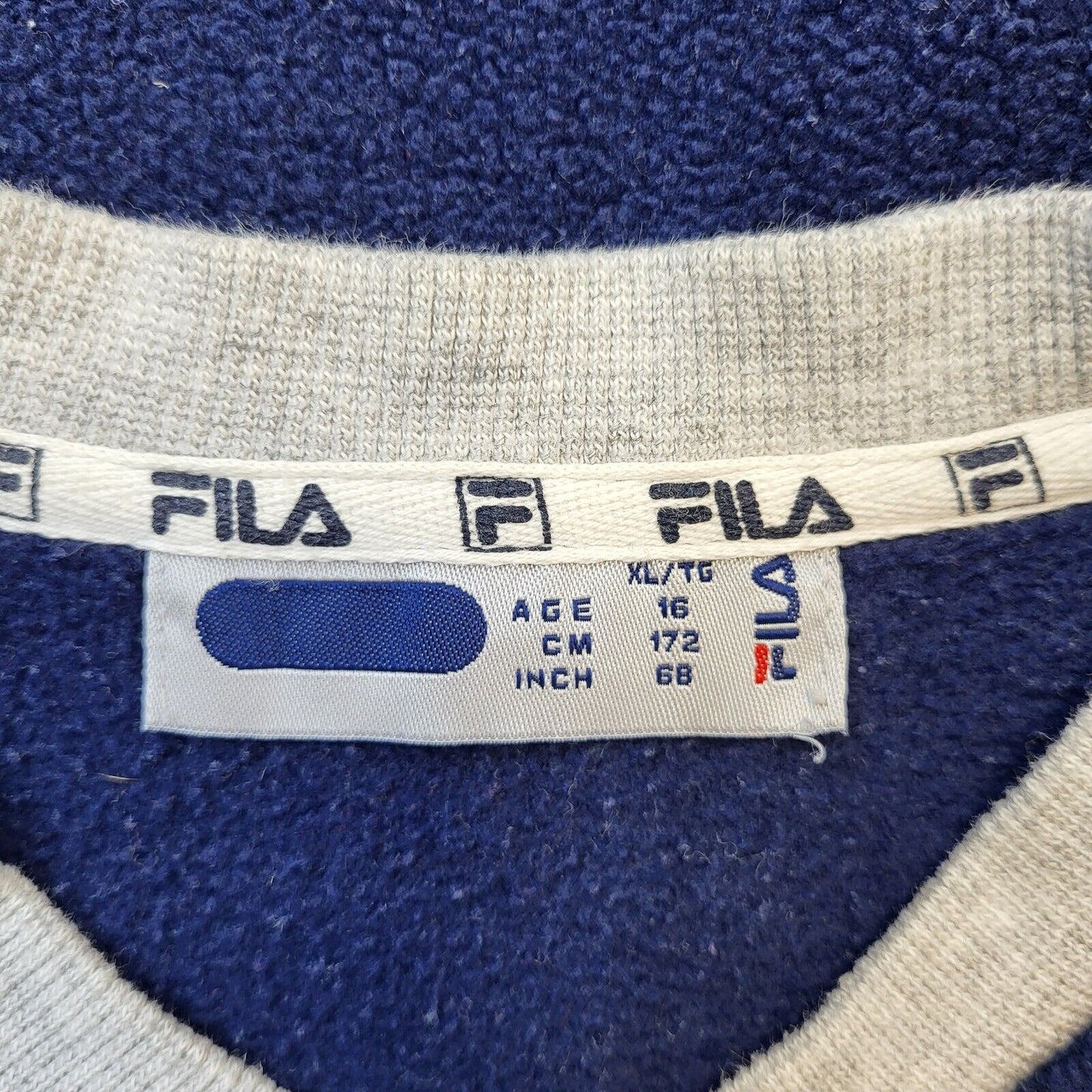 Fila Sweatshirt Vintage Y2K Blue & Grey Long Sleeve V-Neck Fleece XS