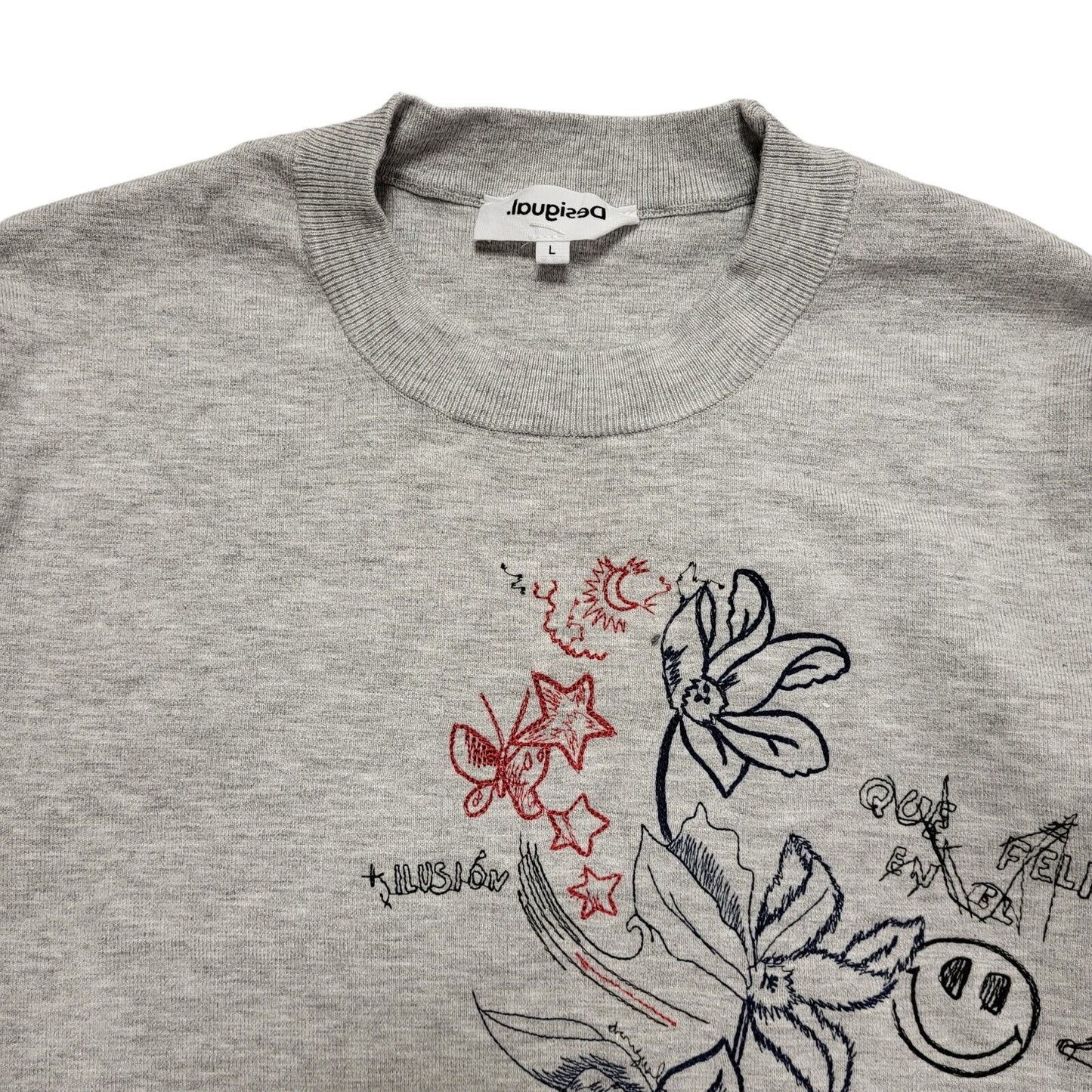 Desigual Y2K Grey Floral Sweatshirt Womens UK Size Large