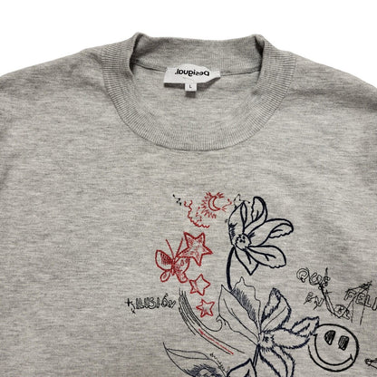 Desigual Y2K Grey Floral Sweatshirt Womens UK Size Large