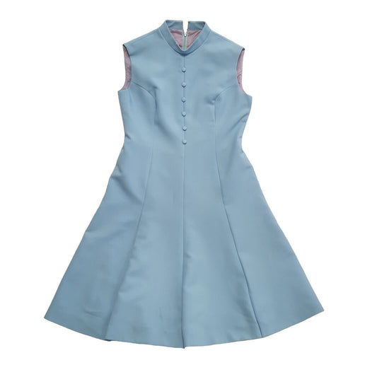 Vintage 90s Blue Fit & Flare Button Front Midi Dress Womens UK Size 14