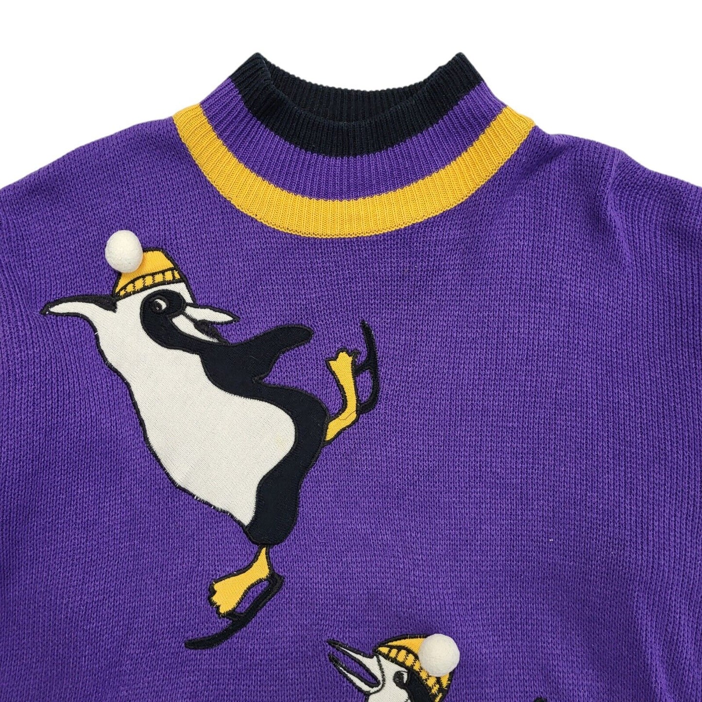 Cate A Cate 80s Vintage Purple Round Neck Knitted Jumper Uk Women's Size 16/18