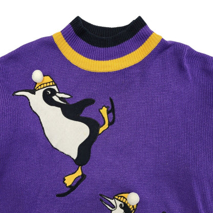 Cate A Cate 80s Vintage Purple Round Neck Knitted Jumper Uk Women's Size 16/18