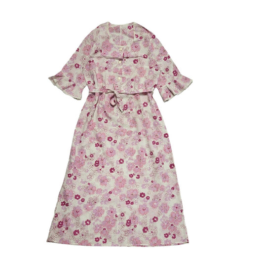 Vintage 60s Pink White 3/4 Sleeve Dress Uk Women's Size 16/18