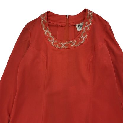 70s Vintage Carnegie Red Zipped Shift Dress Women's Size 22