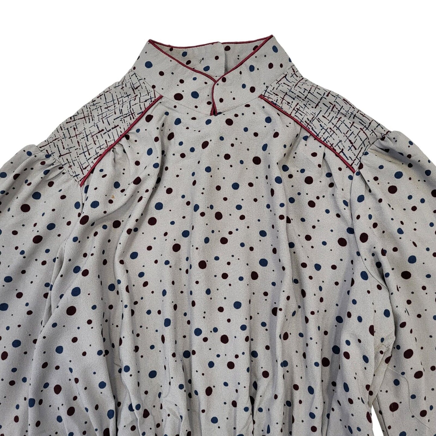 Fiona Dresses 70s Vintage Grey & Burgundy Dotty Dress Women's Size 12