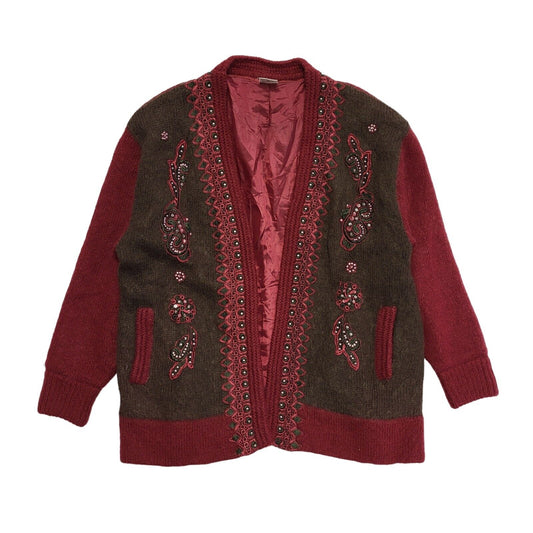 Vintage 80s Burgundy Open Front Wool Jacket Uk Women's Size 20/22