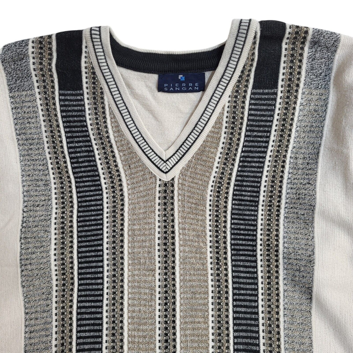 Pierre Sangan Vintage 90's Beige Black Jumper UK Men's Size M