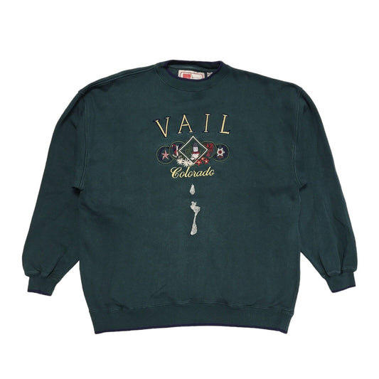 Vail 80s Vintage Green Round Neck Oversized Sweatshirt Uk Women's Size 20/22