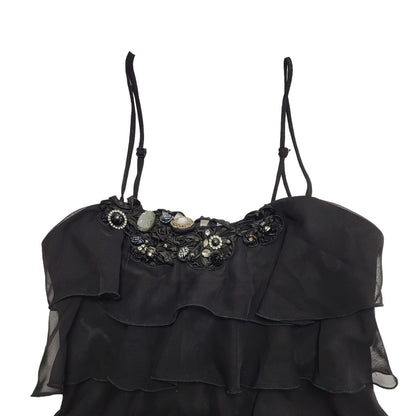 River Island Y2K Black Strap Ruffle Party Top BNWT Womens UK Size 8