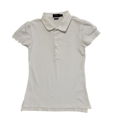 Polo Ralph Lauren Y2K 1/2 Button White Short Sleeve Polo T-Shirt Womens UK S