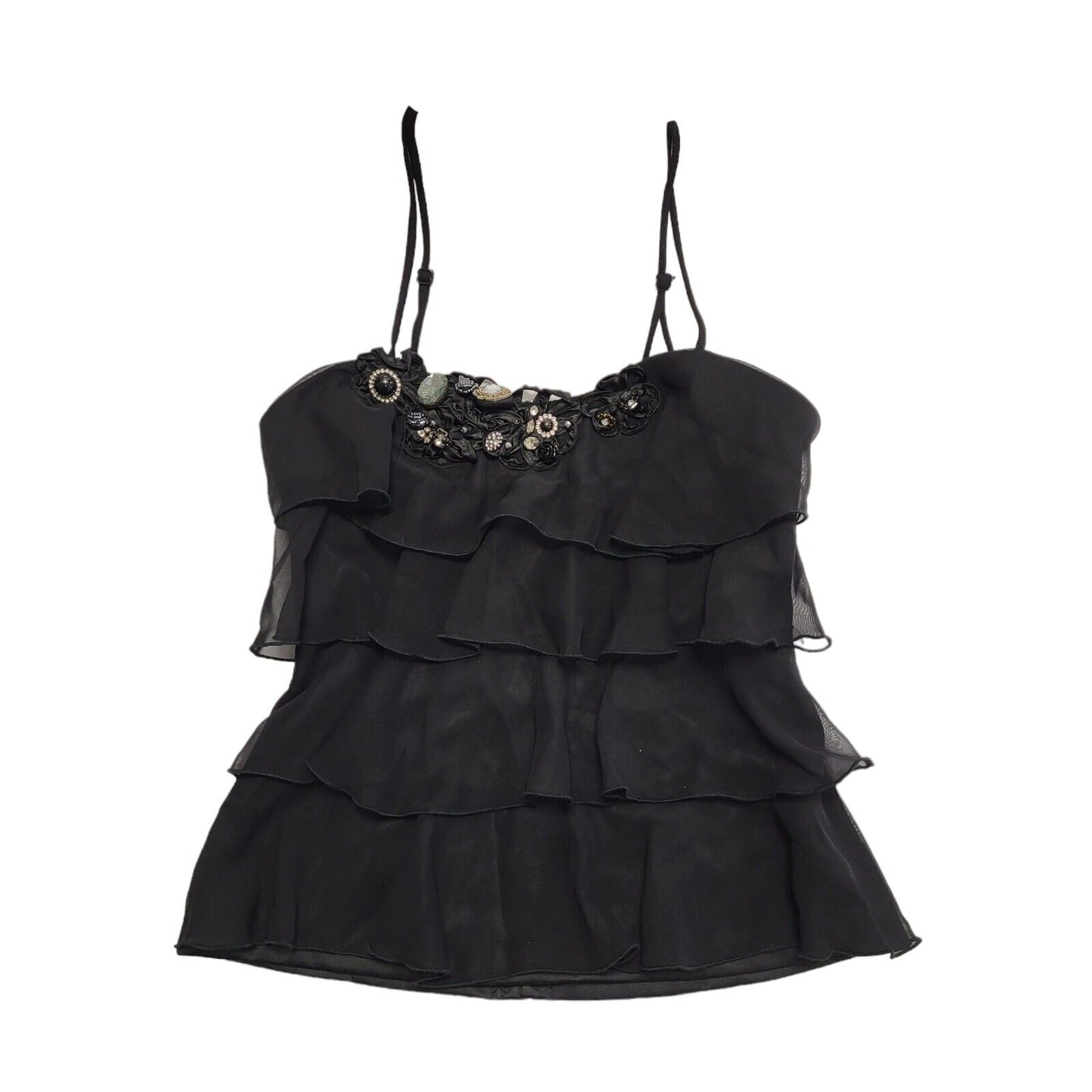 River Island Y2K Black Strap Ruffle Party Top BNWT Womens UK Size 8