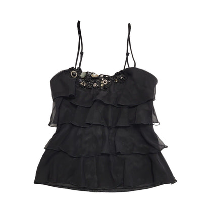 River Island Y2K Black Strap Ruffle Party Top BNWT Womens UK Size 8