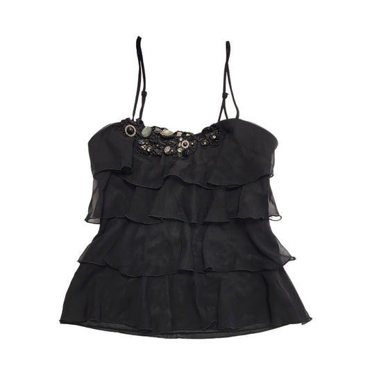 River Island Y2K Black Strap Ruffle Party Top BNWT Womens UK Size 8