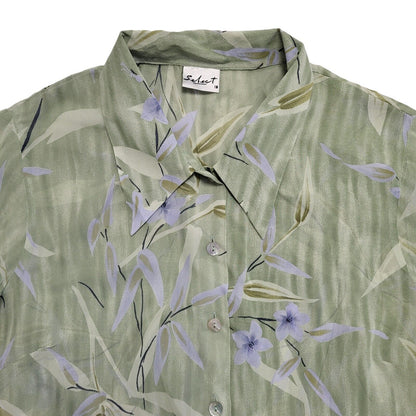 Select 90's Green & Blue Floral Short Sleeve Blouse Womens UK Size 16
