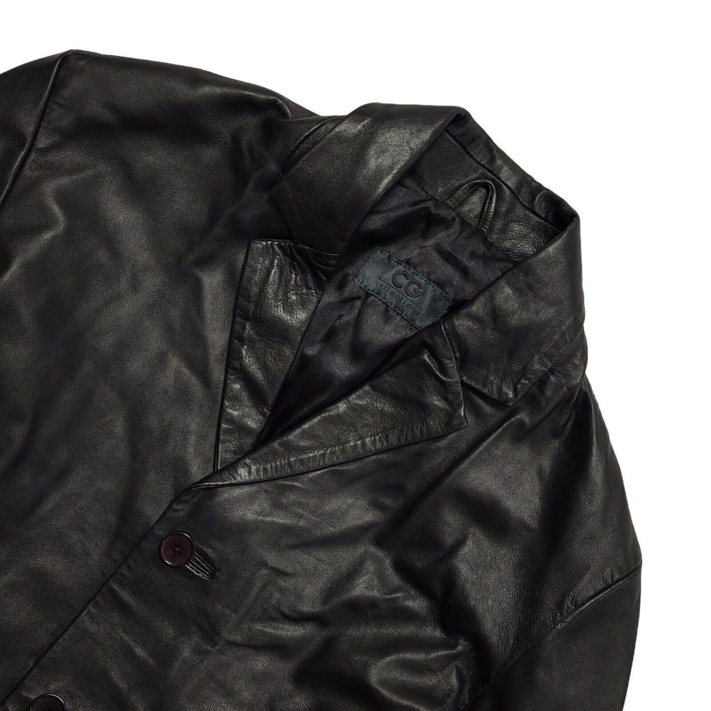 CG 80s Vintage Black Button Leather Jacket Uk Men's Size Large