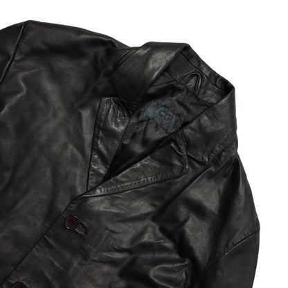 CG 80s Vintage Black Button Leather Jacket Uk Men's Size Large