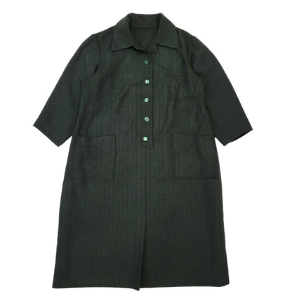70s Vintage Green Button-Down Daywear Dress Women's Size 14 Eu 42