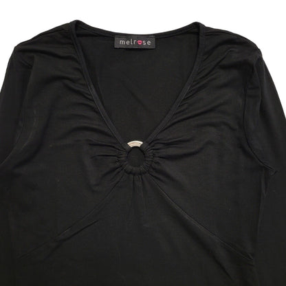 Melrose Vintage Y2K Black Metal Ring Detail Flared Sleeve Top Womens UK Size 10?