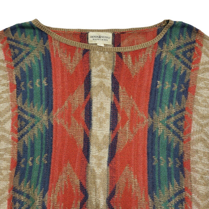 Ralph Lauren Y2KGreen Beige & Orange Short Sleeve Batwing Top Womens UK L