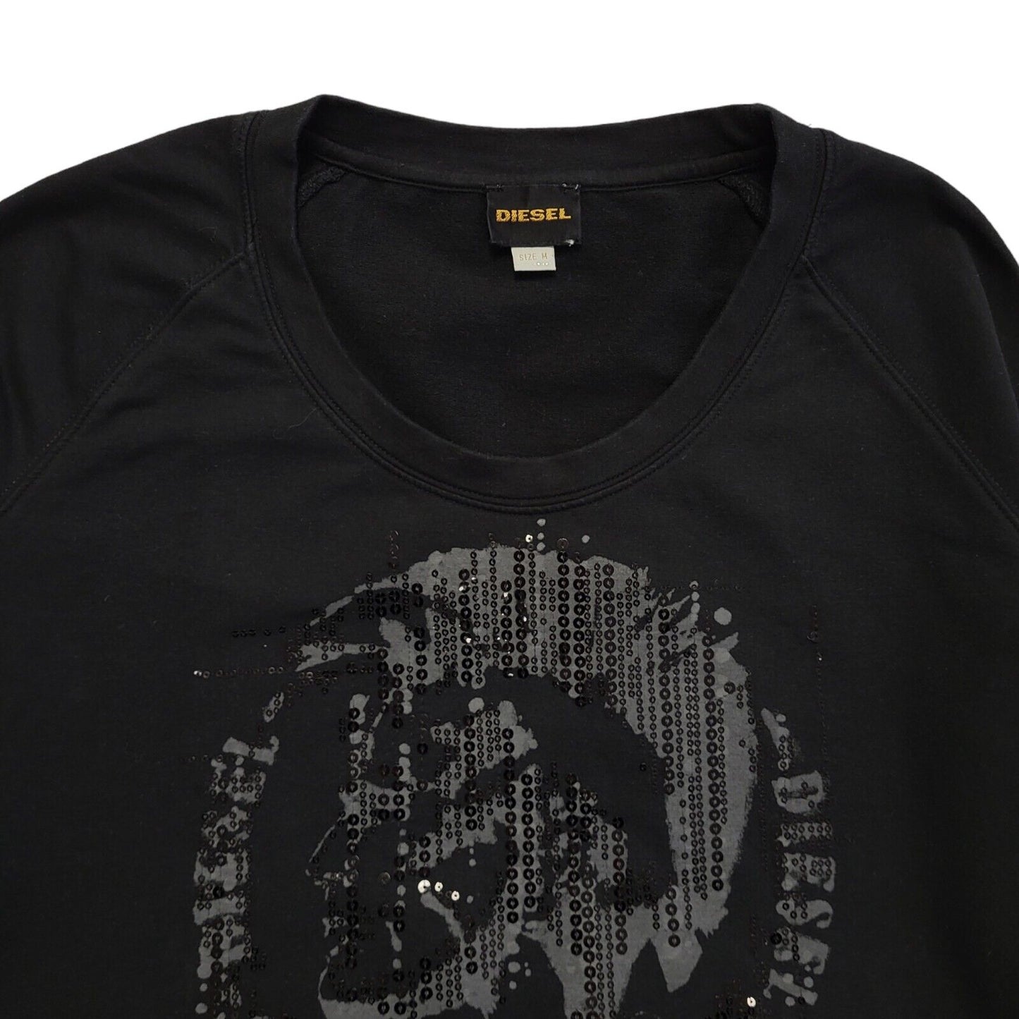 Diesel Vintage Y2K  Black Sequin 3/4 Sleeve Sweatshirt Womens UK Size M