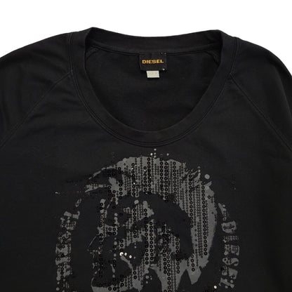 Diesel Vintage Y2K  Black Sequin 3/4 Sleeve Sweatshirt Womens UK Size M