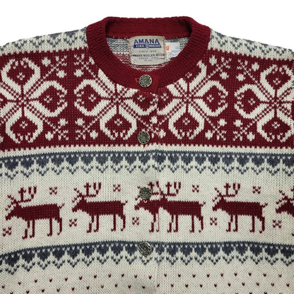 Amana 80s Vintage Red White Reindeer Round Neck Jumper Uk Women's Size 12