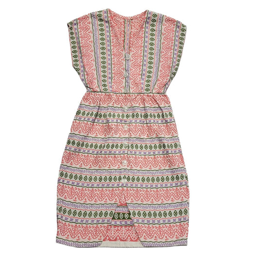70s Vintage Pink Lilac Short V-Neck Button Pencil Dress Women's 10