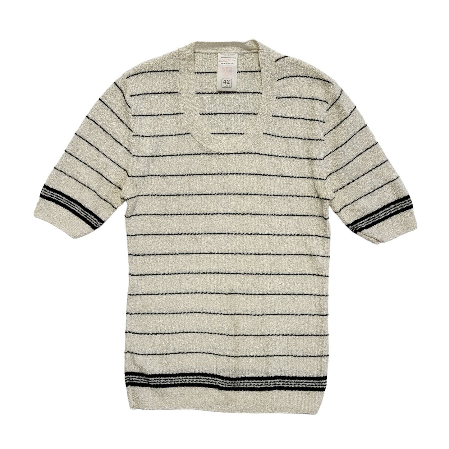 St Michael 90's White  & Black Striped Short Sleeve Top Womens UK Size 10