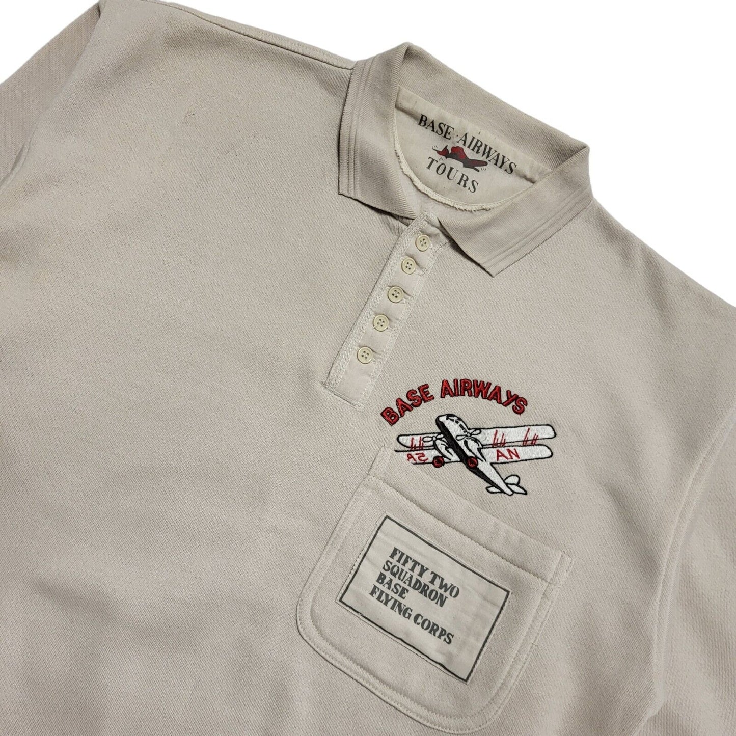 Base Airways 80s Beige Collared Sweatshirt Uk Men's Size Medium