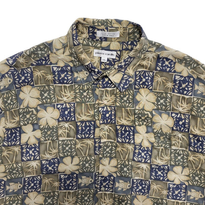 Pierre Cardin 90's Blue & Brown Short Sleeve Retro Shirt Mens UK Size XXL