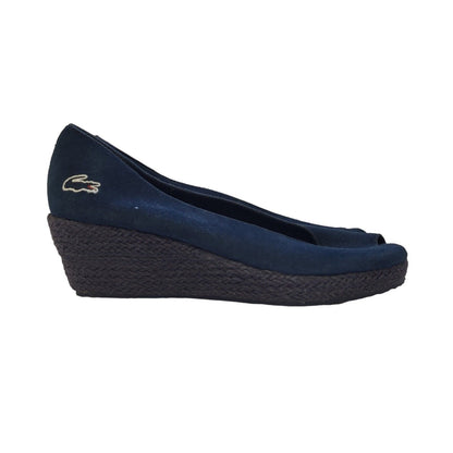 Lacoste Blue Vintage Slip-On Peep Toe Wedge Shoes Uk Women's Size 6