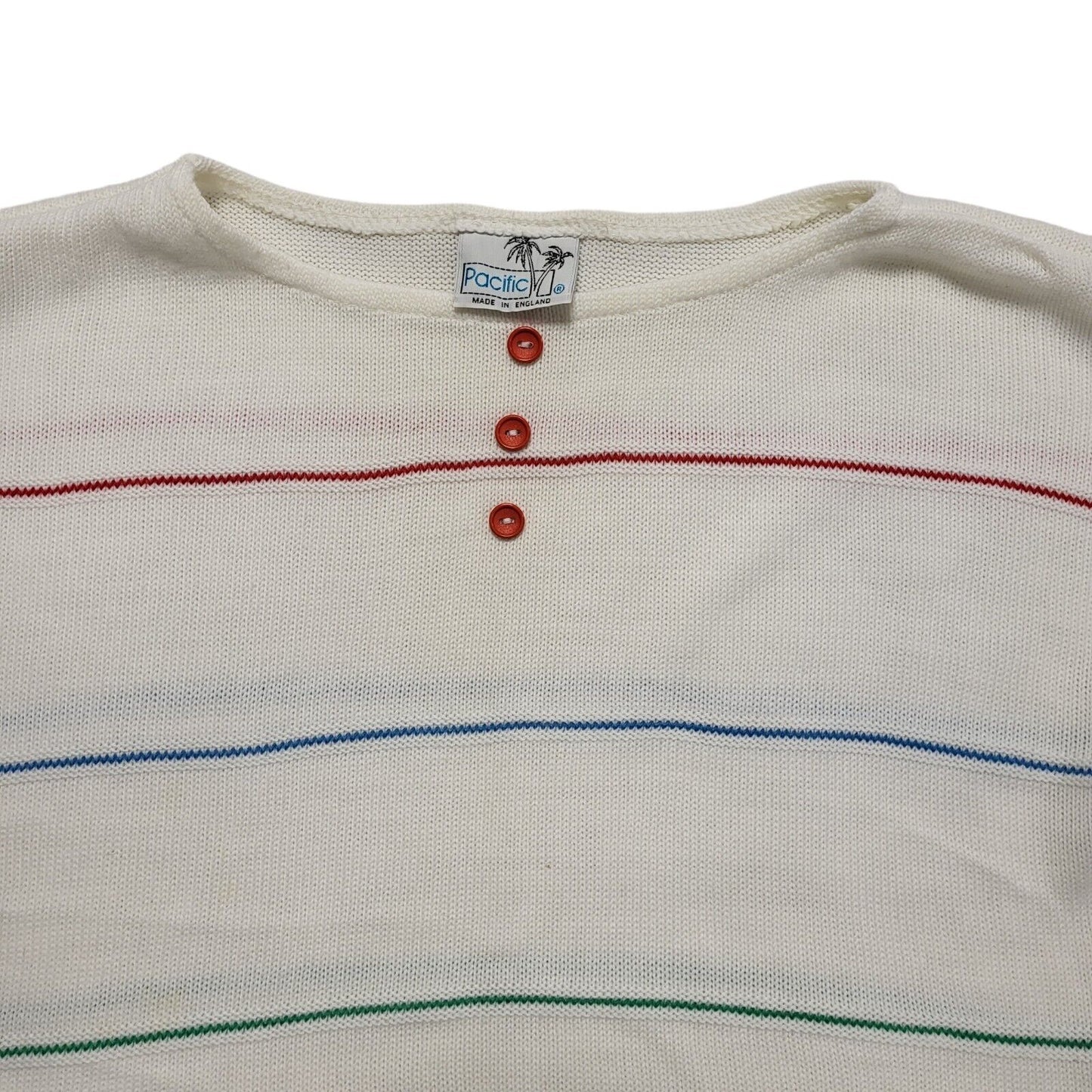 Pacific 80s Vintage White Striped Sleeveless Top Uk Women's Size 16